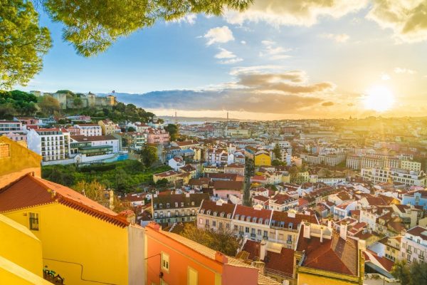 Panoramic view of Lisbon at sunset,  Portugal